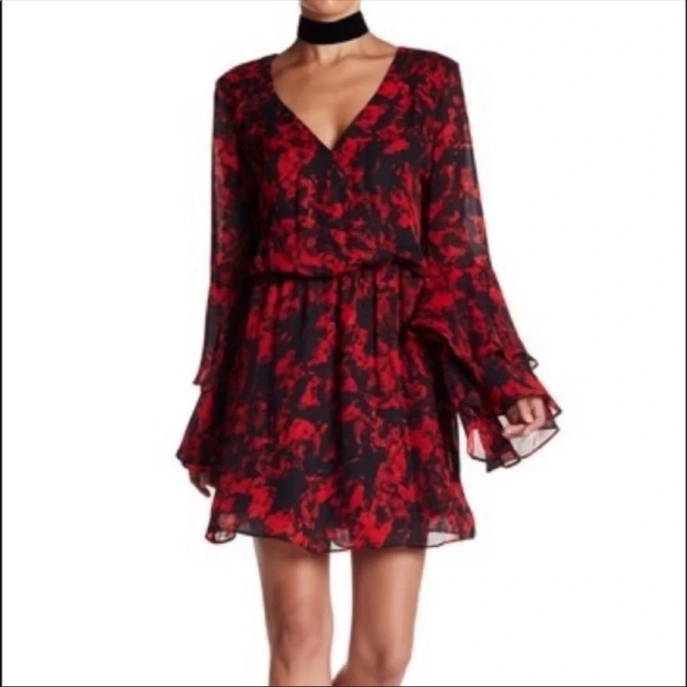 Parker Black and Red Poinsettia dress size M - Picture 1 of 7